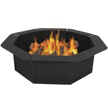 Sunnydaze Outdoor Heavy-Duty Steel Portable Above Ground or In-Ground Octagon Fire Pit Liner Ring - 38" - Black