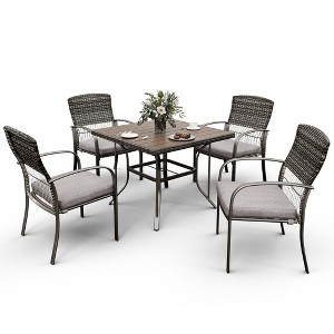 Pamapic 5-Piece PE Wicker Outdoor Dining Set with Cushions - 1 of 4