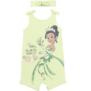 Disney Princess Rapunzel Ariel Belle Jasmine Aurora Baby Girls Snap Romper and Headband Newborn to Toddler - 1 of 4
