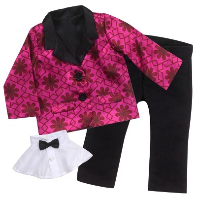 Sophia’s Satin Blazer, Dickie with Bow Tie, & Dress Pants for 18” Dolls, Magenta/Black