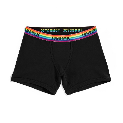 TomboyX Boxer Briefs Underwear, 4.5 Inseam, Cotton Stretch Comfortable Boy  Shorts Black Rainbow 5X Large