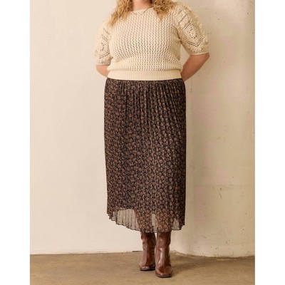 Women's Floral Print Pleated Skirt -PLUS - Polagram