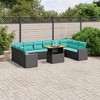vidaXL 11 Piece Patio Sofa Set with Cushions Black Poly Rattan - Black and Blue 2x Corner 6x Middle 2x Sofa Table - 2 of 4
