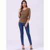 INSPIRE CHIC Women's V Neck 3/4 Sleeves Solid Knitted Buttons Decor Ruched Blouse - 3 of 4