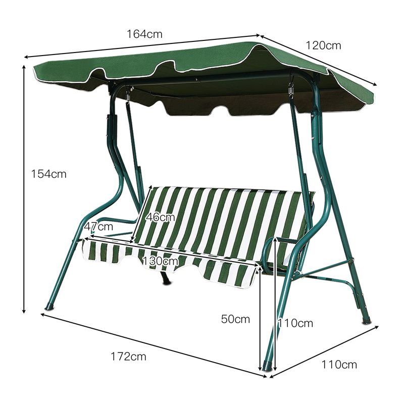 Tangkula 3-Seats Outdoor Glider Hammock with Adjustable Waterproof Canopy Aluminum Frame Patio Swing Chair, 4 of 11