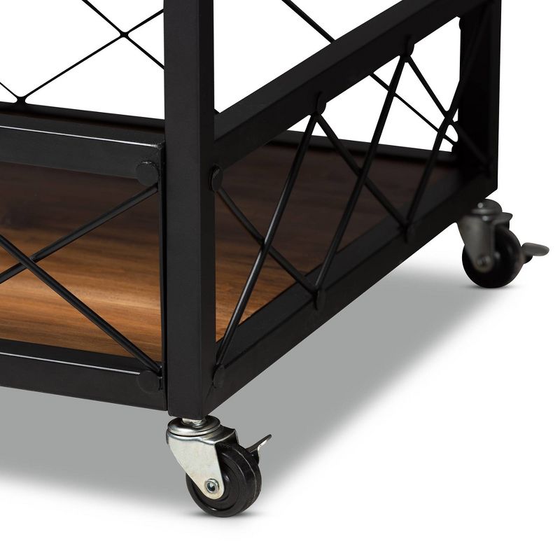 Capri Oak and Finished Mobile Metal Bar Cart with Stemware Rack Brown - Baxton Studio, 6 of 12