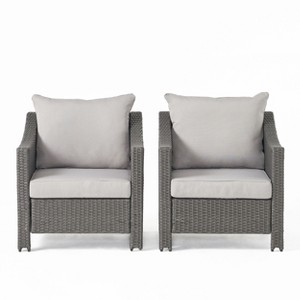Christopher Knight Home Antibes Outdoor Wicker Club Chairs with Cushions (Set of 2), Gray/Light Gray - 1 of 4