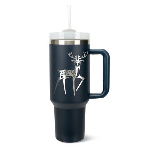 Elanze Designs 40 Ounce Travel Tumbler With Straw and Lid Stainless Steel Double Wall Insulated Graceful Forest Deer Navy Blue - 1 of 4