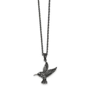 Black Bow Jewelry Marcasite Hummingbird Necklace in Antiqued Stainless Steel, 18 Inch - 1 of 4