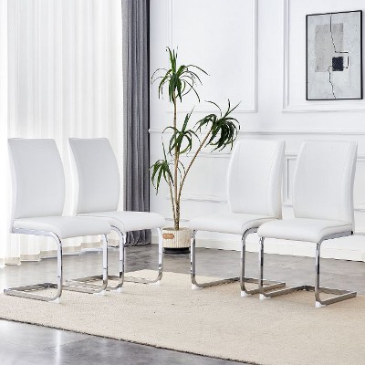 CAVINAS Modern PU Leather Dining Chair with Arched Metal Silver Legs and Ergonomic High Backrest, Luxury Simple Arch Chair