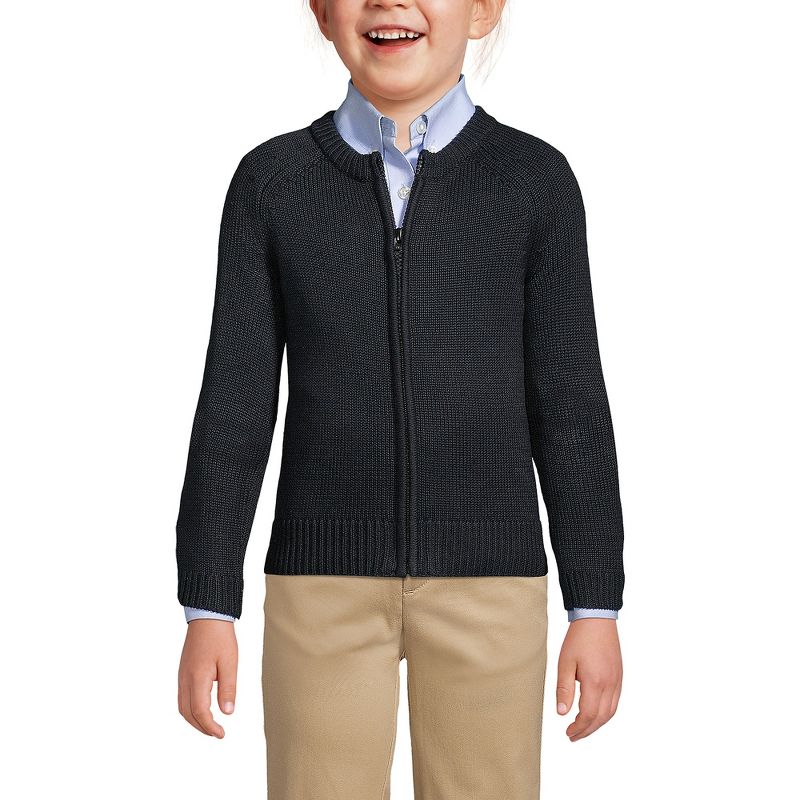 Lands' End School Uniform Kids Cotton Modal Zip-front Cardigan Sweater, 3 of 4