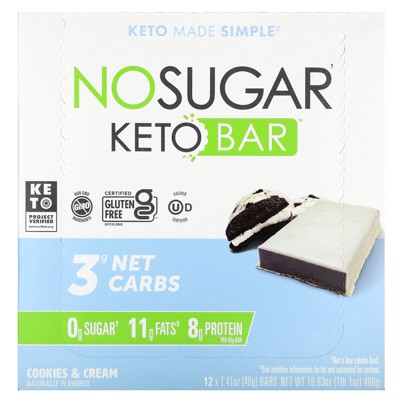 No Sugar Company Keto Bar, Cookies & Cream, 12 Bars, 1.41 oz (40 g) Each