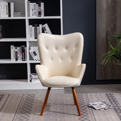 Elegant White Velvet Barrel Wingback Chair with Oak Finish