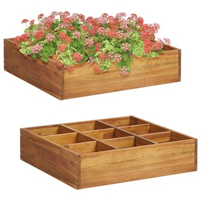 vidaXL Herb Garden Raised Bed in Solid Acacia Wood with Oil Finish, Rustic Design, 9 Pockets, Easy Assembly, 23.6" x 23.6" x 5.9"