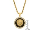 Steeltime Men's stainless steel, black enamel and simulated diamonds lion head round pendant. Color Options: Silver, Gold - 3 of 4