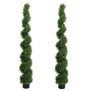Okak 6/7FT Tall Artificial Two-Tone Cypress Pine Tree, Artificial Plants with Natural Dual Color Leaves, Faux Tree for Indoor or Outdoor - 1 of 4