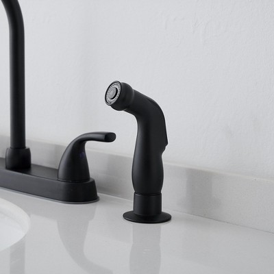 Matte Black Double Handle Bridge Kitchen Faucet with Pull-out Spray