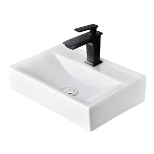 Aquaterior Wall Mount Ceramic Sink w/ Modern 1 Hole Bathroom Square Faucet ORB - 1 of 4