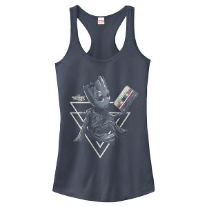 Juniors Womens Marvel Groot Guardians of Galaxy 2 Tape Shape Racerback Tank Top - 1 of 3