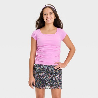 Girls' Short Cap Sleeve Side Shirred T-Shirt - art class™