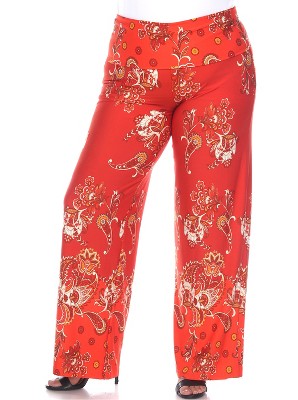 Women's Plus Size Floral Paisley Printed Palazzo Pants Red 3X - White Mark