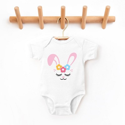 The Juniper Shop Bunny Face With Flowers Baby Bodysuit