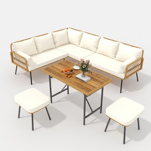 Outdoor Patio Conversation Set, Wicker Sofa Furniture Set with Coffee Table & Cushions,Outdoor Sectional Couch for Balcony,Backyard - 1 of 4