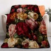 Lomsoe Vintage Red Floral Print Flannel Blanket - All Seasons Soft and Warm Throw Blanket for Napping, Camping, Travel, Office - 2 of 4