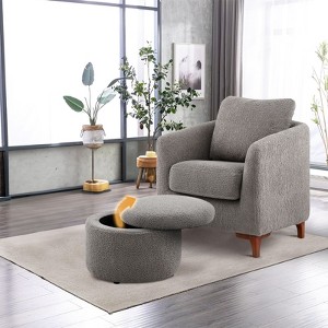 Fluffy Accent Reading Chair with Ottoman   | COLAMY | Dark Gray - 1 of 4