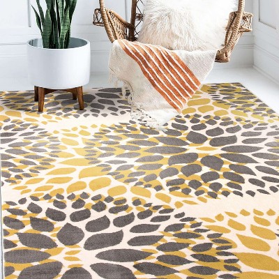 Blossom Burst Yellow Floral 39" Washable Synthetic Rug