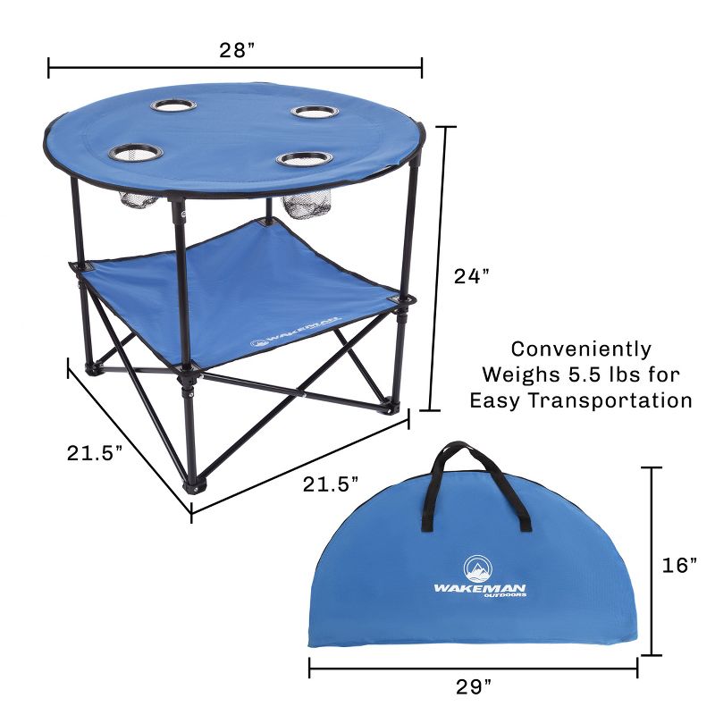 Leisure Sports Round 2-Tier Folding Camp Table With Cup Holders and Carrying Bag - Blue, 2 of 8