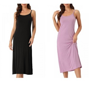 INSPIRE CHIC Women's 2 Pcs Nightgown Sleeveless Spaghetti Strap Midi Cami Camisole Full Slip Under Dress - 1 of 4