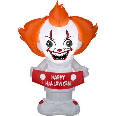 Gemmy Airblown Stylized Pennywise Warner Brothers, 4 ft Tall, Multicolored