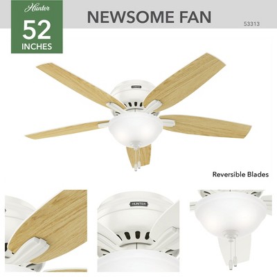 52" White Low Profile Ceiling Fan with LED Light