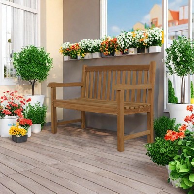 Maggift Patio Accent Chairs, Wooden Park Loveseat, All-Weather Design, Suitable for Lawn, Garden and Porch, Brown, 47.22" * 21.62" * 36.21"
