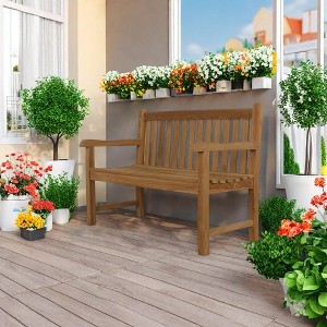 Maggift Patio Accent Chairs, Wooden Park Loveseat, All-Weather Design, Suitable for Lawn, Garden and Porch, Brown, 47.22" * 21.62" * 36.21" - 1 of 4