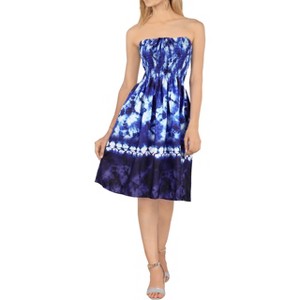 LA LEELA Women's Tube Dress Dress Boho Mini One Size Cobalt Tie Dye - 1 of 3