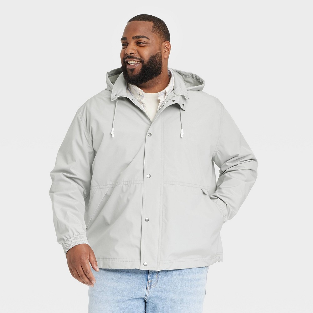 Men's Big & Tall Hooded Rain Coat - Goodfellow & Co™ Gray 5XLT: Wind-Resistant, Ripstop Fabric