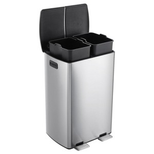 16 Gallon Dual Trash Can,Stainless Steel Garbage Bin with Plastic Inner Buckets,Commercial Trash Can with Soft-Close Lids & Pedals for Kitchen - 1 of 4