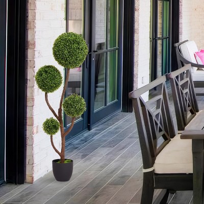 KTMBDW 4/5Ft Artificial Boxwood Topiary Ball Tree Spiral Topiaries Greenery Indoor/Outdoor Plants