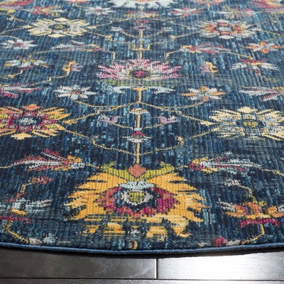 Hand-knotted Navy and Multicolor Round Cotton Area Rug