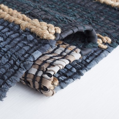 Handmade Black and Natural Leather Striped Area Rug 3' x 5'