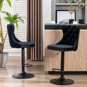 QingMoon Swivel Bar Stools Set of 2, Adjustable Barstools, Velvet Tufted Counter Height Chairs with Nailhead Trim for Kitchen Island, Home Pub - 1 of 4