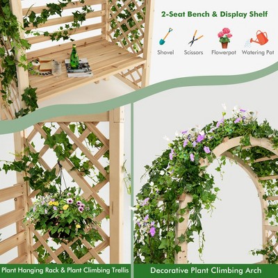 Natural Fir Wood Garden Bench Arch Arbor with Trellis