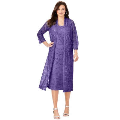 Roaman's Women's Plus Size Sequin Lace Jacket Dress