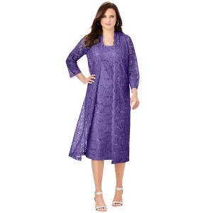 Roaman's Women's Plus Size Sequin Lace Jacket Dress - 1 of 4