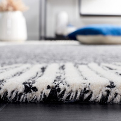 Ivory and Black Abstract Handmade Wool Square Rug, 6 x 6 ft.
