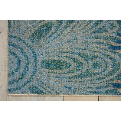 Blue Floral Rectangular Synthetic Indoor/Outdoor Area Rug