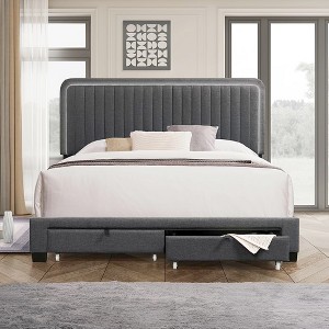 Queen Size Platform Bed Frame with Upholstered Headboard,2 Drawers, Mid Century Modern Upholestery Bed Frame,84" L x 64" W x 48" H Wood - 1 of 4