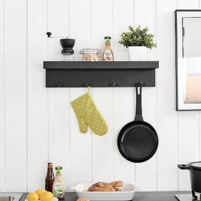Black Wall Mounted Entryway Coat Rack with Shelf and Hooks